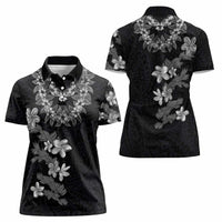 Hawaiian Lei Plumeria and Tropical Leaves Women Polo Shirt Watercolor Style-Grayscale LT03 - Polynesian Pride