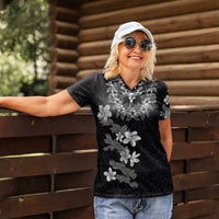 Hawaiian Lei Plumeria and Tropical Leaves Women Polo Shirt Watercolor Style-Grayscale LT03 - Polynesian Pride