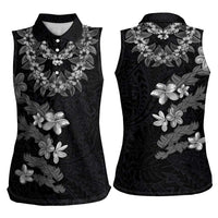 Hawaiian Lei Plumeria and Tropical Leaves Women Sleeveless Polo Shirt Watercolor Style-Grayscale LT03 - Polynesian Pride