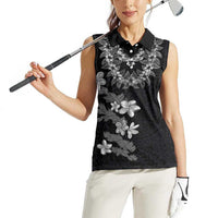 Hawaiian Lei Plumeria and Tropical Leaves Women Sleeveless Polo Shirt Watercolor Style-Grayscale LT03 - Polynesian Pride