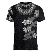 Hawaiian Lei Plumeria and Tropical Leaves Women V-Neck T-Shirt Watercolor Style-Grayscale LT03 - Polynesian Pride