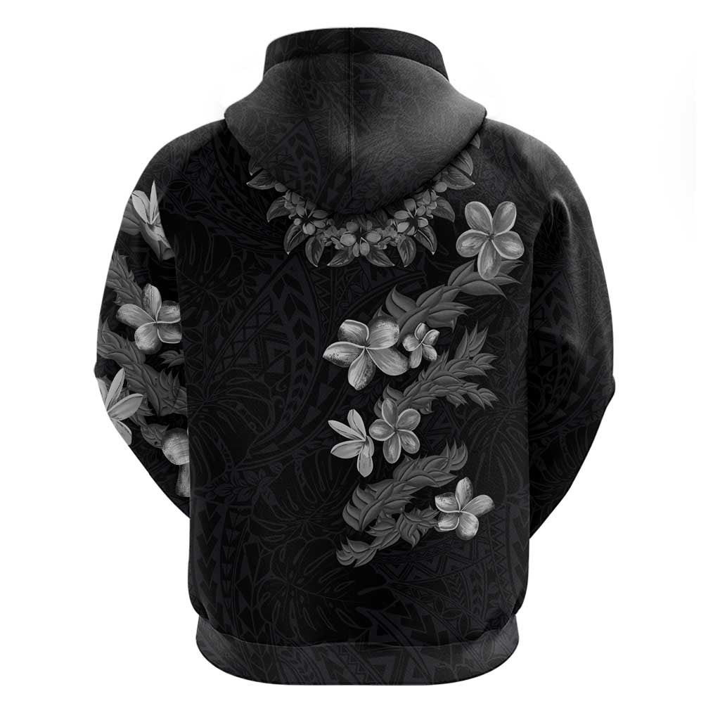 Hawaiian Lei Plumeria and Tropical Leaves Zip Hoodie Watercolor Style-Grayscale LT03 - Polynesian Pride