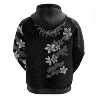 Hawaiian Lei Plumeria and Tropical Leaves Zip Hoodie Watercolor Style-Grayscale LT03 - Polynesian Pride