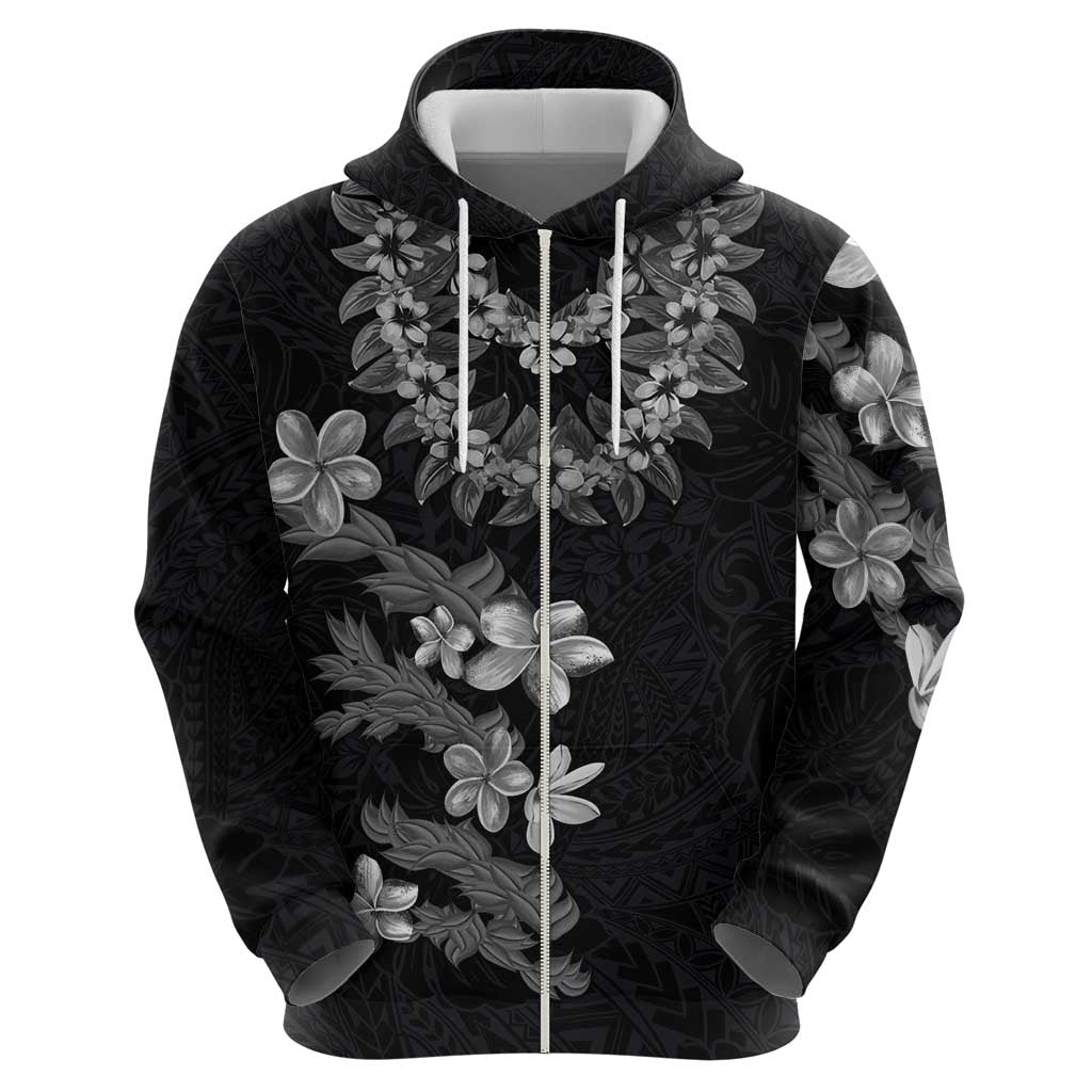 Hawaiian Lei Plumeria and Tropical Leaves Zip Hoodie Watercolor Style-Grayscale LT03 - Polynesian Pride
