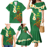Hawaii Turtle Plumeria Flower Family Matching Mermaid Dress and Hawaiian Shirt Polynesian Pattern Green Color LT03 - Polynesian Pride