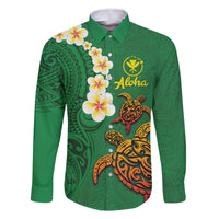 Hawaii Turtle Plumeria Flower Family Matching Mermaid Dress and Hawaiian Shirt Polynesian Pattern Green Color LT03 Dad's Shirt - Long Sleeve Green - Polynesian Pride