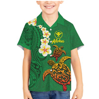 Hawaii Turtle Plumeria Flower Family Matching Mermaid Dress and Hawaiian Shirt Polynesian Pattern Green Color LT03 Son's Shirt Green - Polynesian Pride