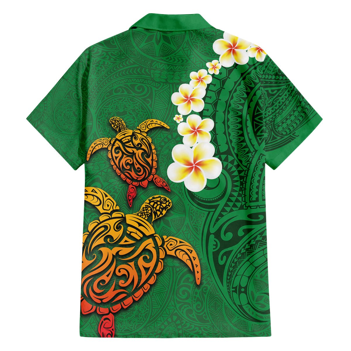 Hawaii Turtle Plumeria Flower Family Matching Off The Shoulder Long Sleeve Dress and Hawaiian Shirt Polynesian Pattern Green Color LT03 - Polynesian Pride