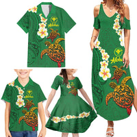 Hawaii Turtle Plumeria Flower Family Matching Summer Maxi Dress and Hawaiian Shirt Polynesian Pattern Green Color LT03 - Polynesian Pride
