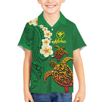 Hawaii Turtle Plumeria Flower Family Matching Summer Maxi Dress and Hawaiian Shirt Polynesian Pattern Green Color LT03 Son's Shirt Green - Polynesian Pride