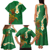 Hawaii Turtle Plumeria Flower Family Matching Tank Maxi Dress and Hawaiian Shirt Polynesian Pattern Green Color LT03 - Polynesian Pride