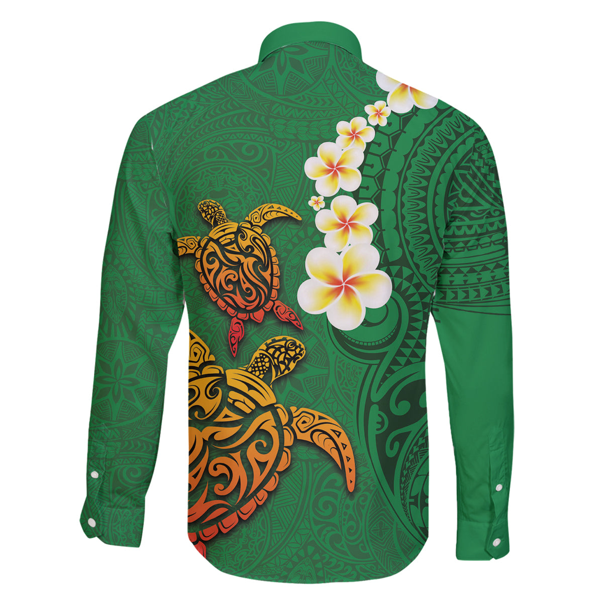 Hawaii Turtle Plumeria Flower Family Matching Tank Maxi Dress and Hawaiian Shirt Polynesian Pattern Green Color LT03 - Polynesian Pride