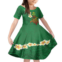 Hawaii Turtle Plumeria Flower Kid Short Sleeve Dress Polynesian Pattern Green Color LT03 KID Green - Polynesian Pride