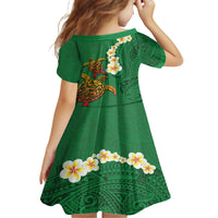 Hawaii Turtle Plumeria Flower Kid Short Sleeve Dress Polynesian Pattern Green Color LT03 - Polynesian Pride