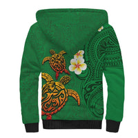 Hawaii Turtle Plumeria Flower Sherpa Hoodie Polynesian Pattern Green Color LT03 - Polynesian Pride