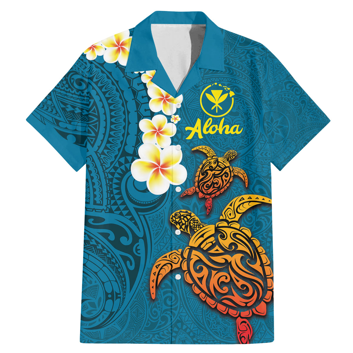 Hawaii Turtle Plumeria Flower Family Matching Mermaid Dress and Hawaiian Shirt Polynesian Pattern Blue Color LT03 Dad's Shirt - Short Sleeve Blue - Polynesian Pride