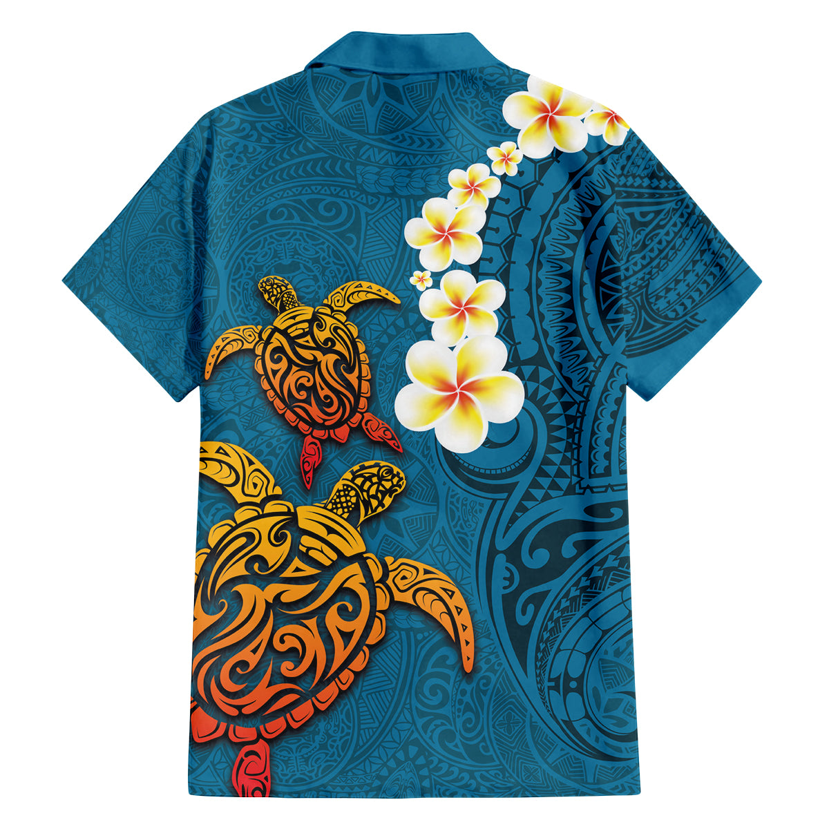 Hawaii Turtle Plumeria Flower Family Matching Off Shoulder Maxi Dress and Hawaiian Shirt Polynesian Pattern Blue Color LT03 - Polynesian Pride