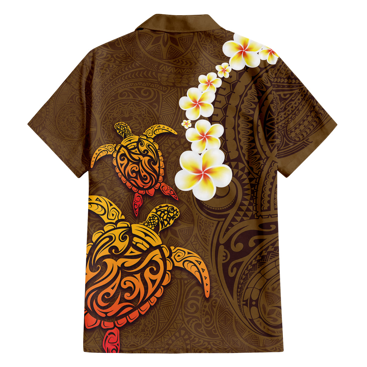 Hawaii Turtle Plumeria Flower Family Matching Summer Maxi Dress and Hawaiian Shirt Polynesian Pattern Brown Color LT03 - Polynesian Pride