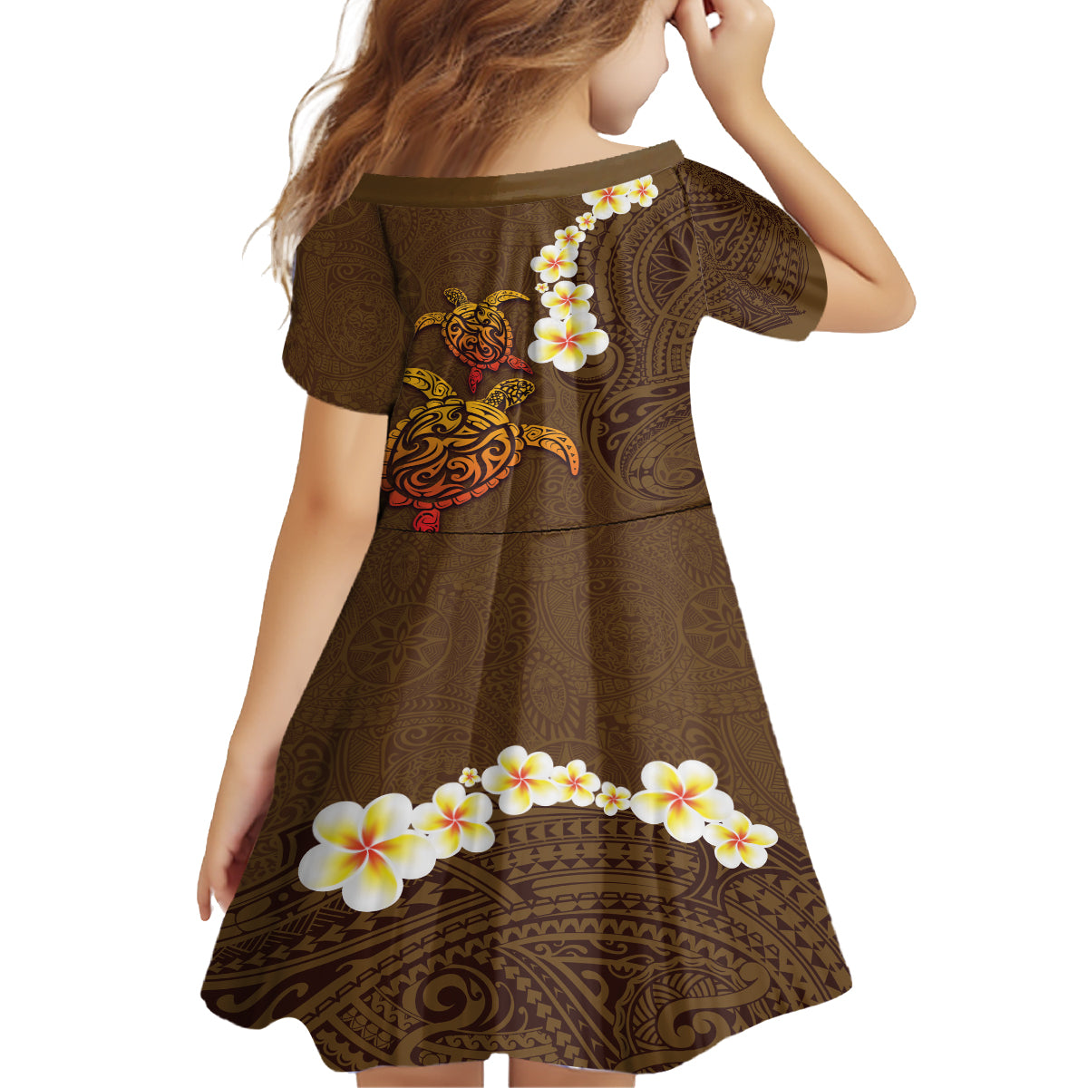 Hawaii Turtle Plumeria Flower Family Matching Tank Maxi Dress and Hawaiian Shirt Polynesian Pattern Brown Color LT03 - Polynesian Pride