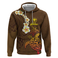 Hawaii Turtle Plumeria Flower Hoodie Polynesian Pattern Brown Color LT03 Pullover Hoodie Brown - Polynesian Pride