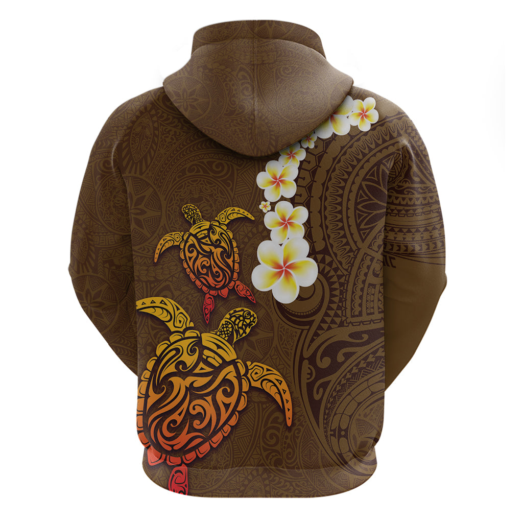 Hawaii Turtle Plumeria Flower Hoodie Polynesian Pattern Brown Color LT03 - Polynesian Pride