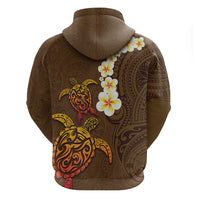 Hawaii Turtle Plumeria Flower Hoodie Polynesian Pattern Brown Color LT03 - Polynesian Pride