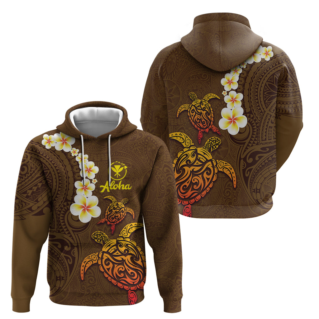 Hawaii Turtle Plumeria Flower Hoodie Polynesian Pattern Brown Color LT03 - Polynesian Pride