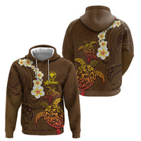 Hawaii Turtle Plumeria Flower Hoodie Polynesian Pattern Brown Color LT03 - Polynesian Pride