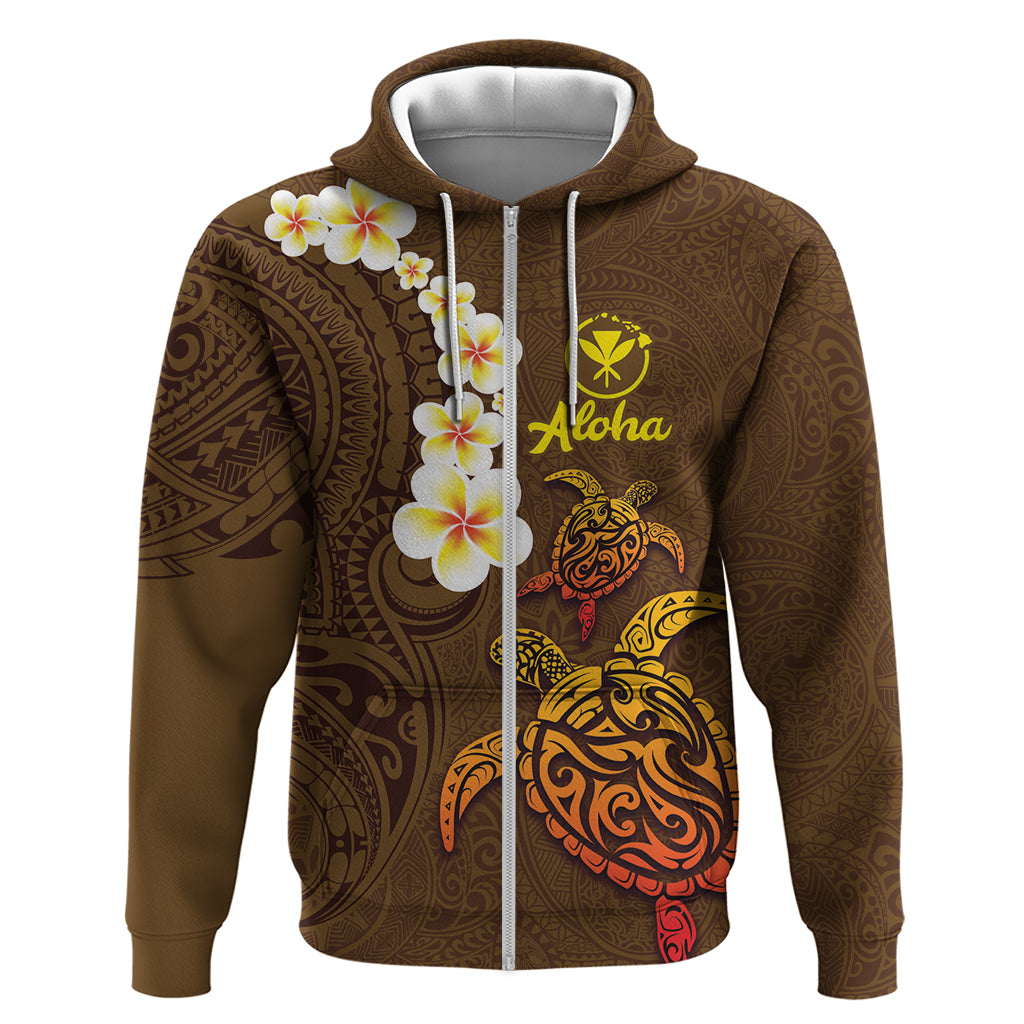 Hawaii Turtle Plumeria Flower Hoodie Polynesian Pattern Brown Color LT03 Zip Hoodie Brown - Polynesian Pride