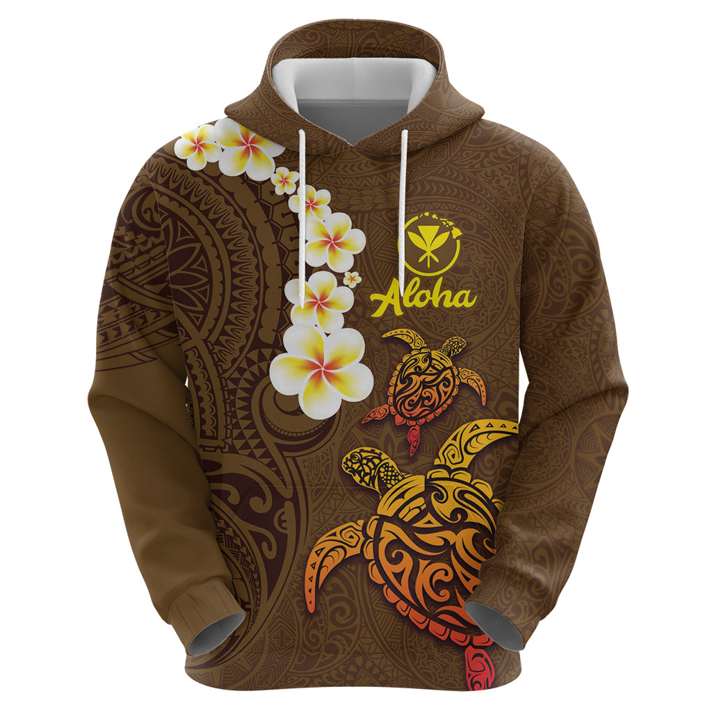 Hawaii Turtle Plumeria Flower Hoodie Polynesian Pattern Brown Color LT03 - Polynesian Pride