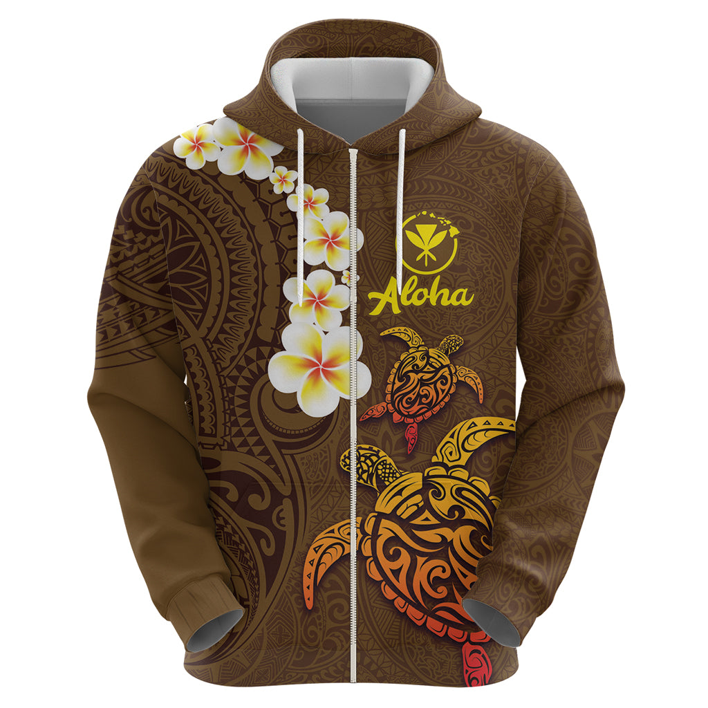 Hawaii Turtle Plumeria Flower Hoodie Polynesian Pattern Brown Color LT03 - Polynesian Pride