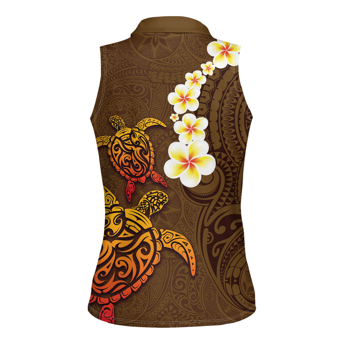 Hawaii Turtle Plumeria Flower Women Sleeveless Polo Shirt Polynesian Pattern Brown Color LT03 - Polynesian Pride