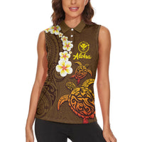 Hawaii Turtle Plumeria Flower Women Sleeveless Polo Shirt Polynesian Pattern Brown Color LT03 - Polynesian Pride