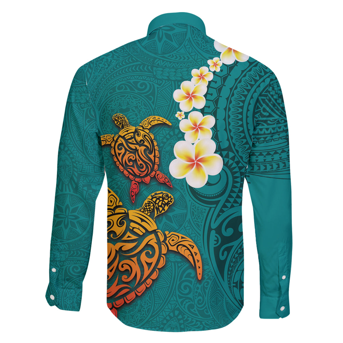Hawaii Turtle Plumeria Flower Family Matching Off Shoulder Short Dress and Hawaiian Shirt Polynesian Pattern Turquoise Color LT03 - Polynesian Pride
