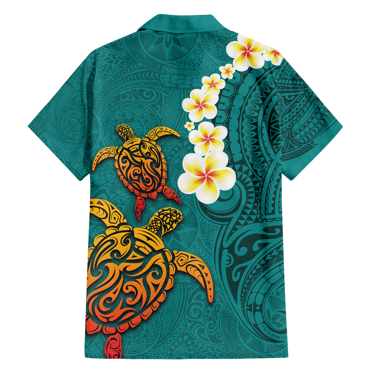 Hawaii Turtle Plumeria Flower Family Matching Summer Maxi Dress and Hawaiian Shirt Polynesian Pattern Turquoise Color LT03 - Polynesian Pride