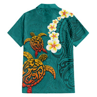 Hawaii Turtle Plumeria Flower Family Matching Summer Maxi Dress and Hawaiian Shirt Polynesian Pattern Turquoise Color LT03 - Polynesian Pride