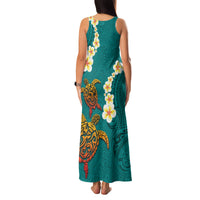Hawaii Turtle Plumeria Flower Family Matching Tank Maxi Dress and Hawaiian Shirt Polynesian Pattern Turquoise Color LT03 - Polynesian Pride