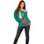 Hawaii Turtle Plumeria Flower Off Shoulder Sweater Polynesian Pattern Turquoise Color