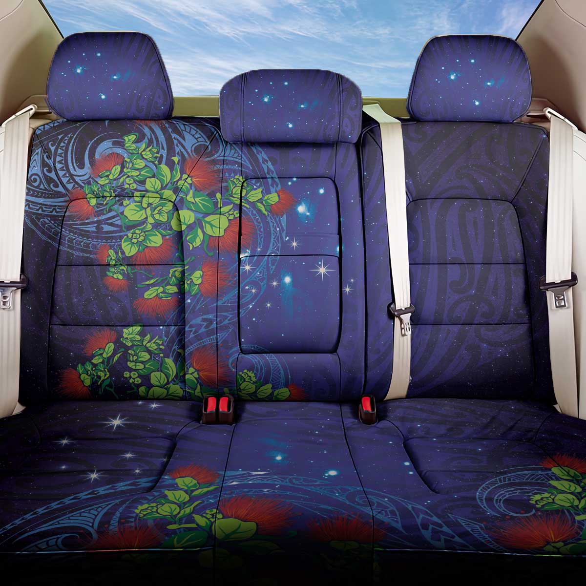 Matariki New Zealand Maori and Pohutukawa Back Car Seat Cover Galaxy Blue Sky Style LT03 One Size Blue - Polynesian Pride