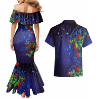 Matariki New Zealand Maori and Pohutukawa Couples Matching Mermaid Dress and Hawaiian Shirt Galaxy Blue Sky Style LT03 - Polynesian Pride