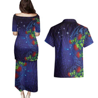Matariki New Zealand Maori and Pohutukawa Couples Matching Puletasi and Hawaiian Shirt Galaxy Blue Sky Style LT03 - Polynesian Pride