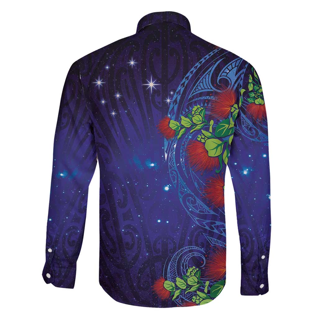 Matariki New Zealand Maori and Pohutukawa Family Matching Long Sleeve Bodycon Dress and Hawaiian Shirt Galaxy Blue Sky Style LT03 - Polynesian Pride