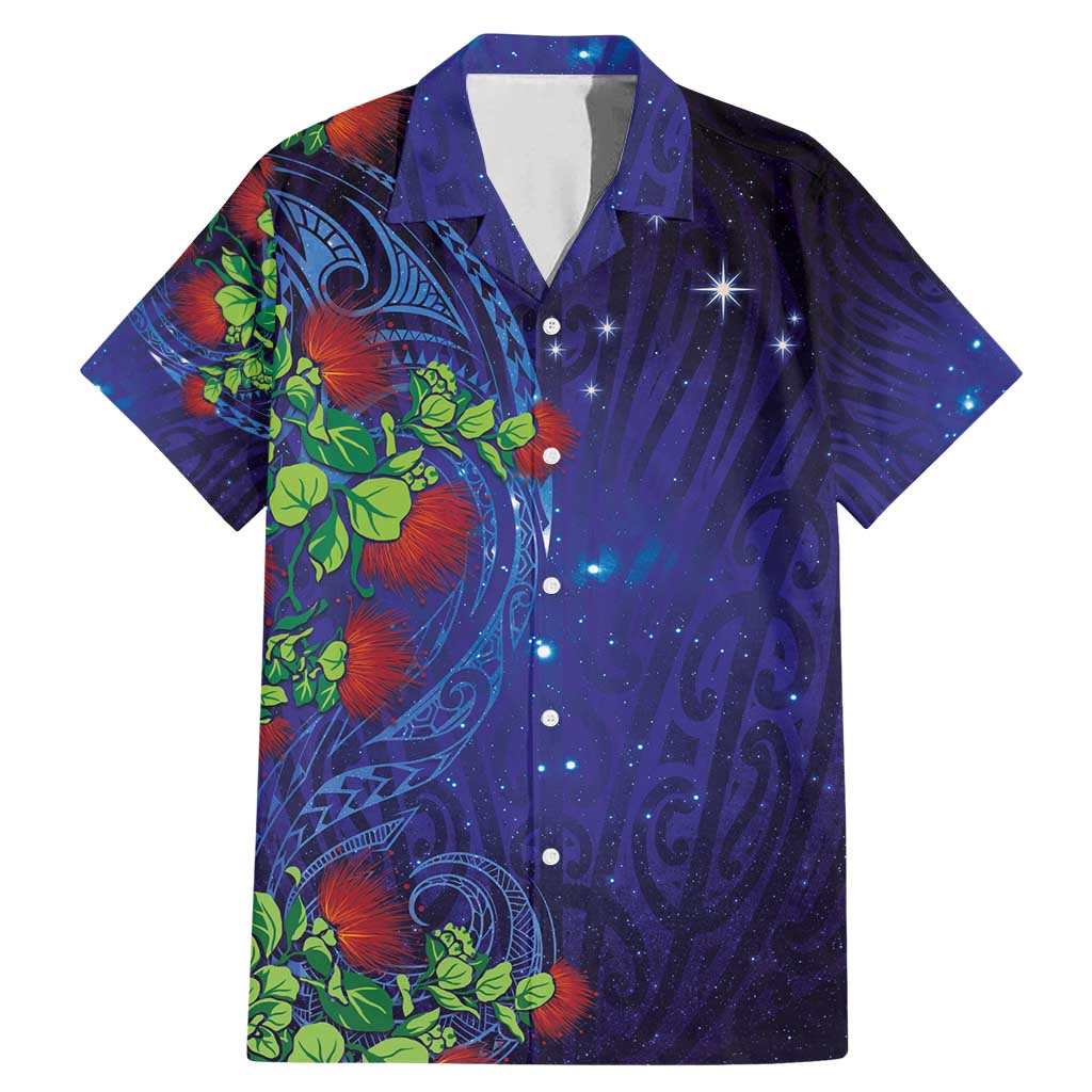 Matariki New Zealand Maori and Pohutukawa Family Matching Mermaid Dress and Hawaiian Shirt Galaxy Blue Sky Style LT03 Dad's Shirt - Short Sleeve Blue - Polynesian Pride