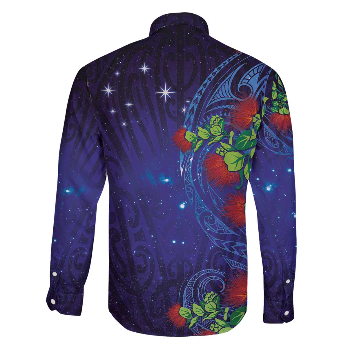 Matariki New Zealand Maori and Pohutukawa Family Matching Off The Shoulder Long Sleeve Dress and Hawaiian Shirt Galaxy Blue Sky Style LT03 - Polynesian Pride