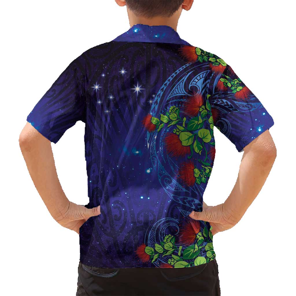 Matariki New Zealand Maori and Pohutukawa Family Matching Off Shoulder Maxi Dress and Hawaiian Shirt Galaxy Blue Sky Style LT03 - Polynesian Pride