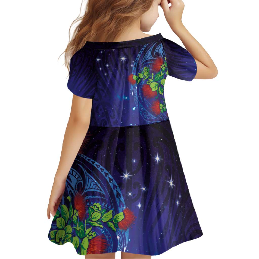 Matariki New Zealand Maori and Pohutukawa Family Matching Off Shoulder Maxi Dress and Hawaiian Shirt Galaxy Blue Sky Style LT03 - Polynesian Pride