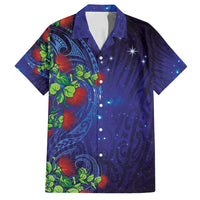 Matariki New Zealand Maori and Pohutukawa Family Matching Off Shoulder Maxi Dress and Hawaiian Shirt Galaxy Blue Sky Style LT03 Dad's Shirt - Short Sleeve Blue - Polynesian Pride