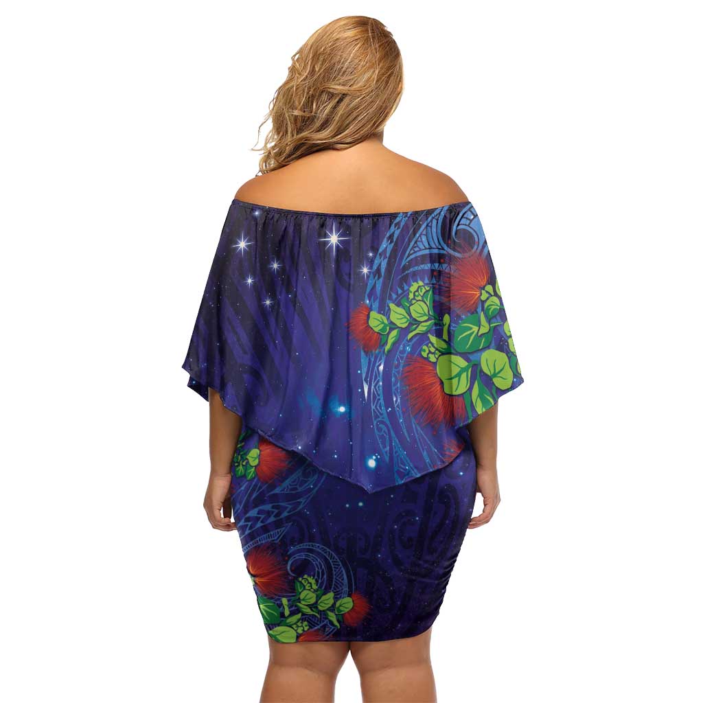 Matariki New Zealand Maori and Pohutukawa Family Matching Off Shoulder Short Dress and Hawaiian Shirt Galaxy Blue Sky Style LT03 - Polynesian Pride