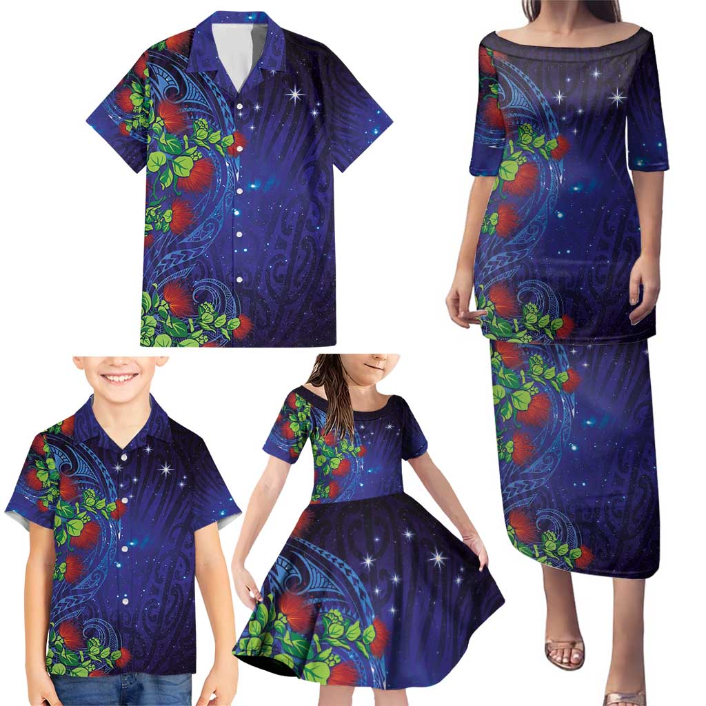 Matariki New Zealand Maori and Pohutukawa Family Matching Puletasi and Hawaiian Shirt Galaxy Blue Sky Style LT03 - Polynesian Pride