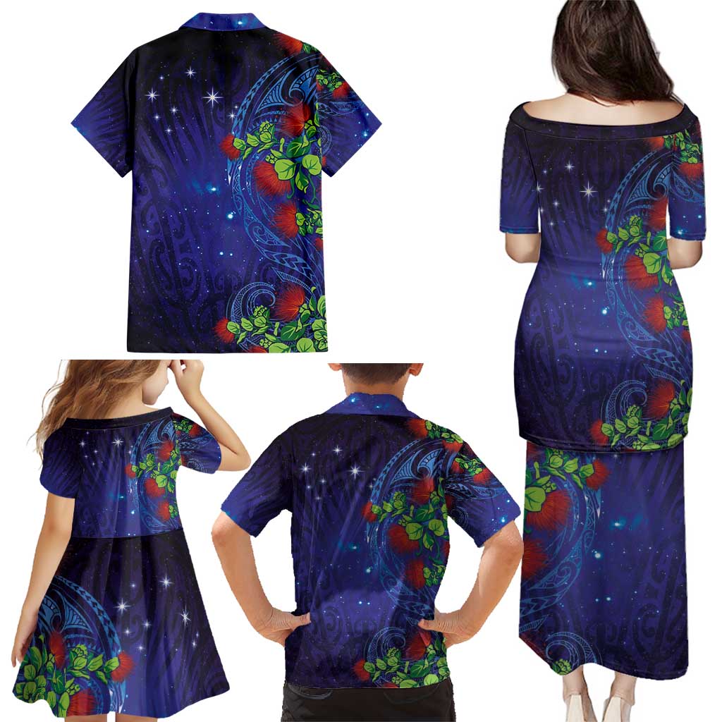 Matariki New Zealand Maori and Pohutukawa Family Matching Puletasi and Hawaiian Shirt Galaxy Blue Sky Style LT03 - Polynesian Pride